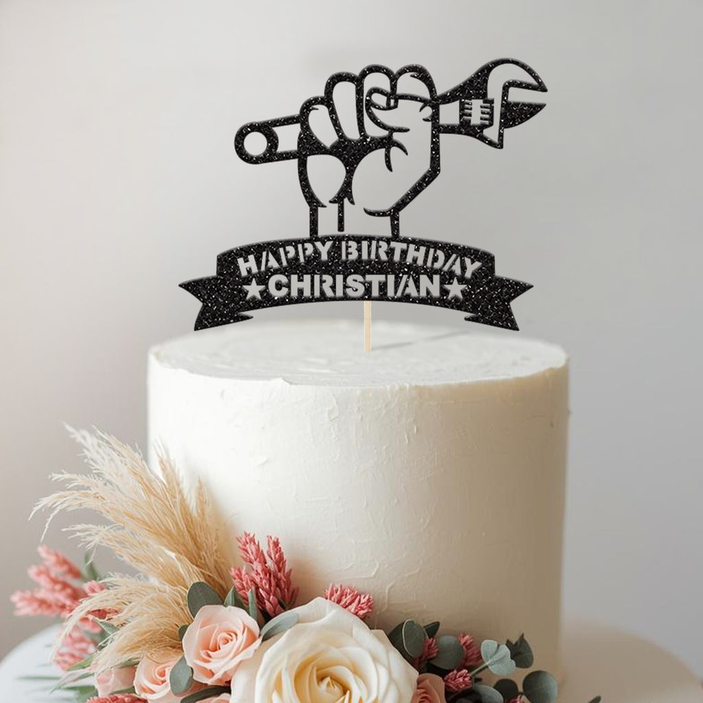 Personalised Mechanic Birthday Cake Topper with Name - view 2