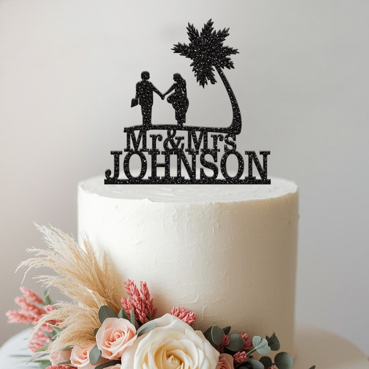 Personalised Beach Wedding Cake Topper with Surname - view 2 Main image