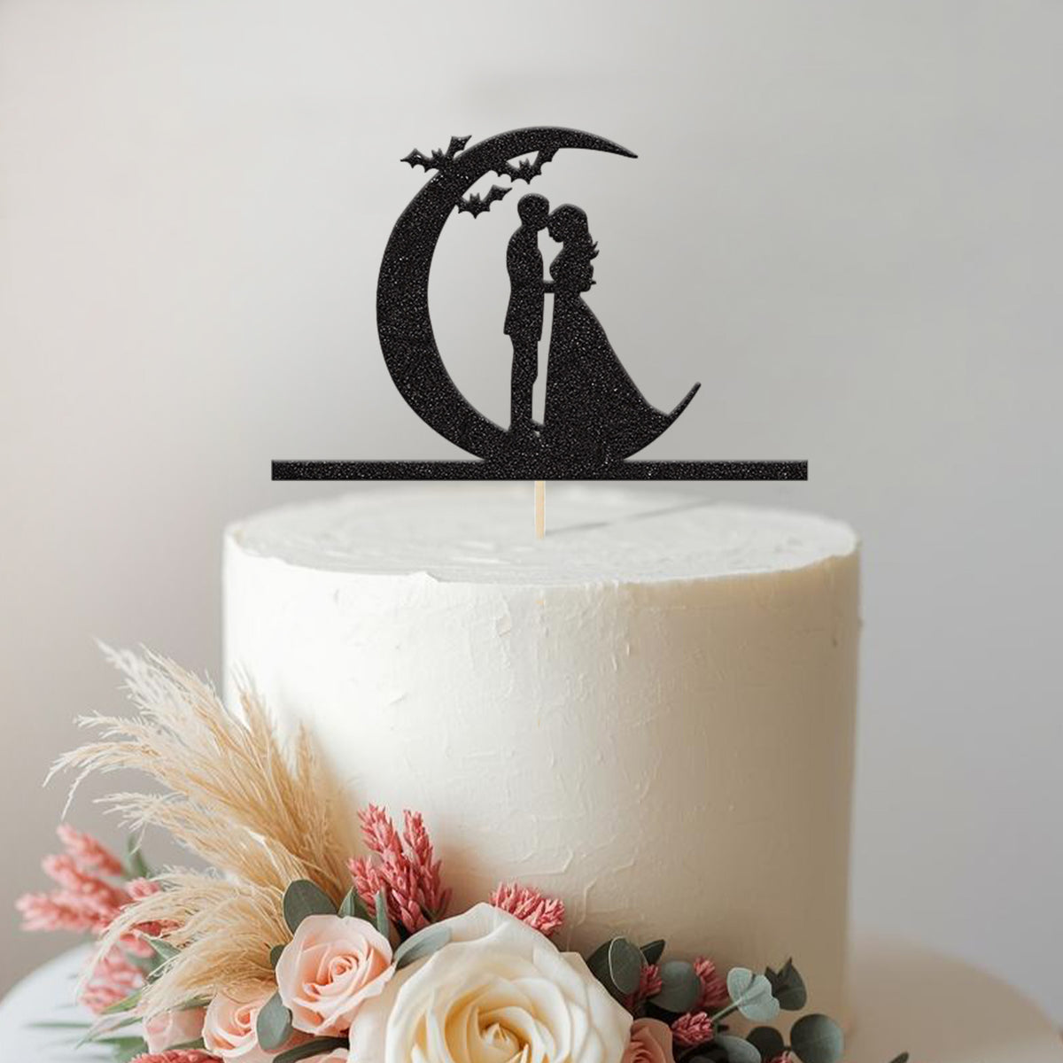 Moon and Bats Gothic Wedding Cake Topper - view 2 Main image