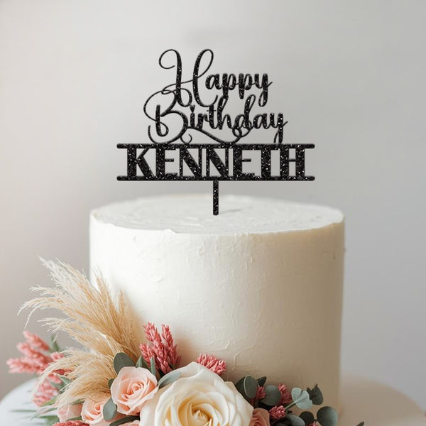 Personalised Happy Birthday Script Cake Topper with Name - view 2