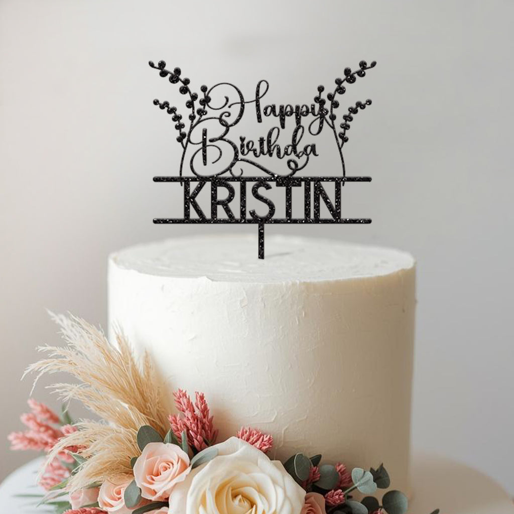 Personalised Botanical Birthday Cake Topper with Name - view 2