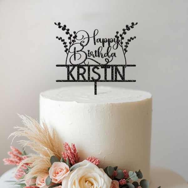Personalised Botanical Birthday Cake Topper with Name - view 2