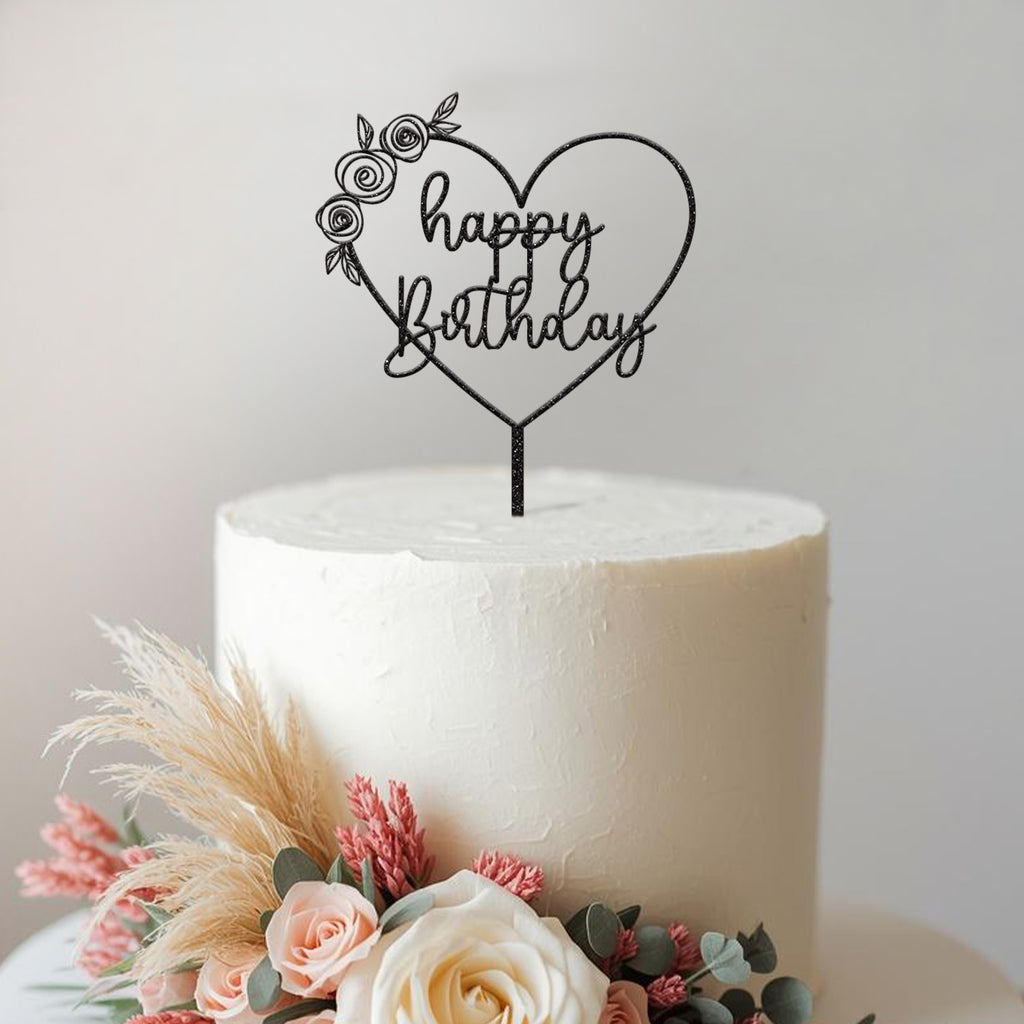 Happy Birthday Floral Heart Cake Topper - view 2