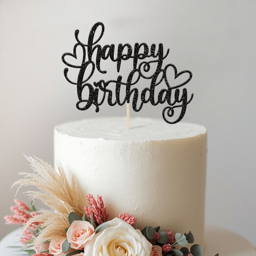 Happy Birthday Flowing Hearts Cake Topper - view 2