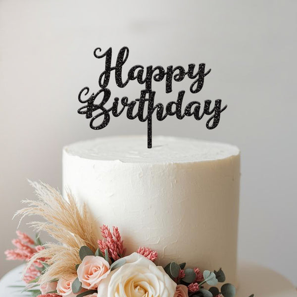 Happy Birthday Flourish Script Cake Topper - view 2
