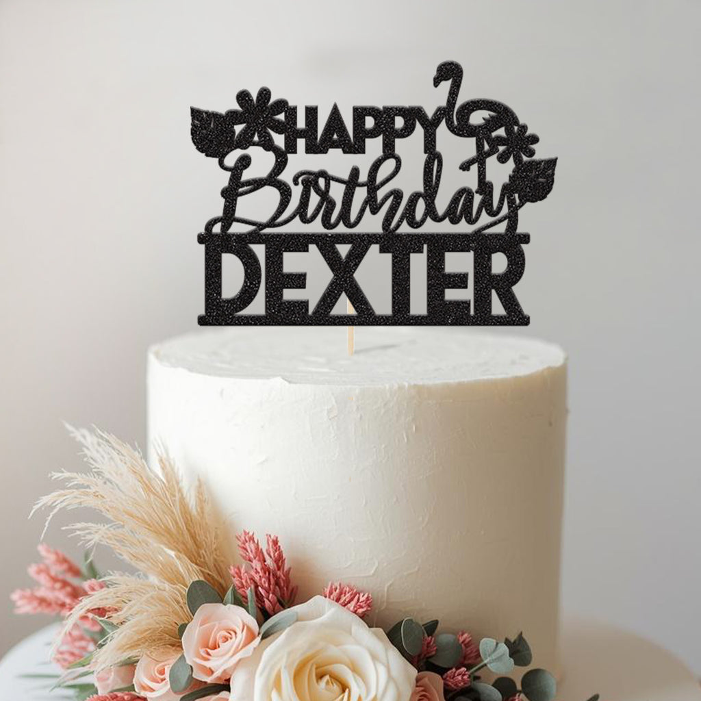 Personalised Flamingo Birthday Cake Topper with Name - view 2