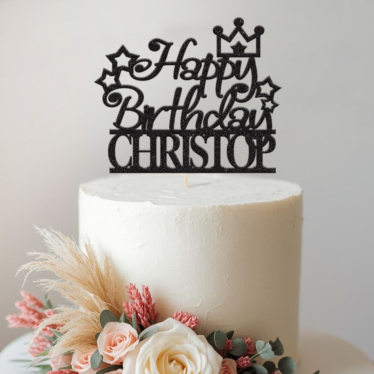 Personalised Crown and Stars Birthday Cake Topper with Name - view 2