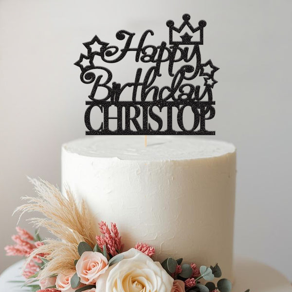 Personalised Crown and Stars Birthday Cake Topper with Name - view 2