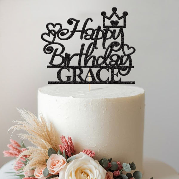 Personalised Crown and Hearts Birthday Cake Topper with Name - view 2