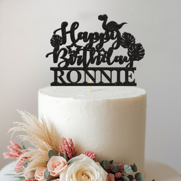 Personalised Dinosaur Jungle Birthday Cake Topper with Name - view 2