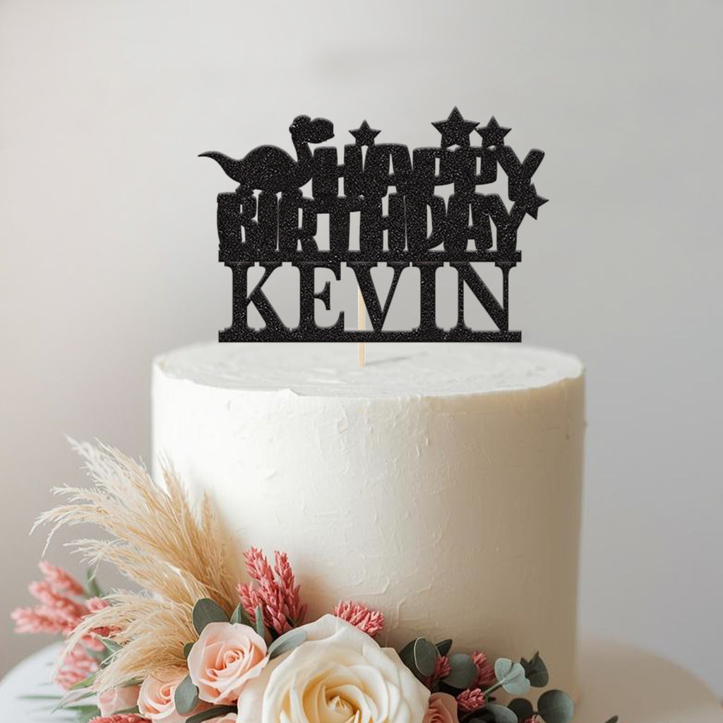 Personalised Dinosaur and Stars Birthday Cake Topper with Name - view 2