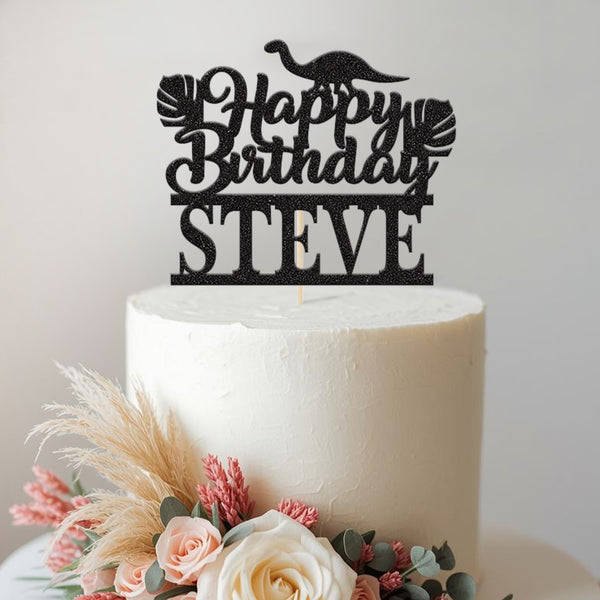 Personalised Long Neck Dinosaur Birthday Cake Topper with Name - view 2
