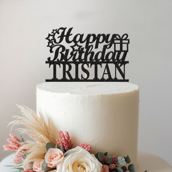 Personalised Gift and Stars Birthday Cake Topper with Name - view 2