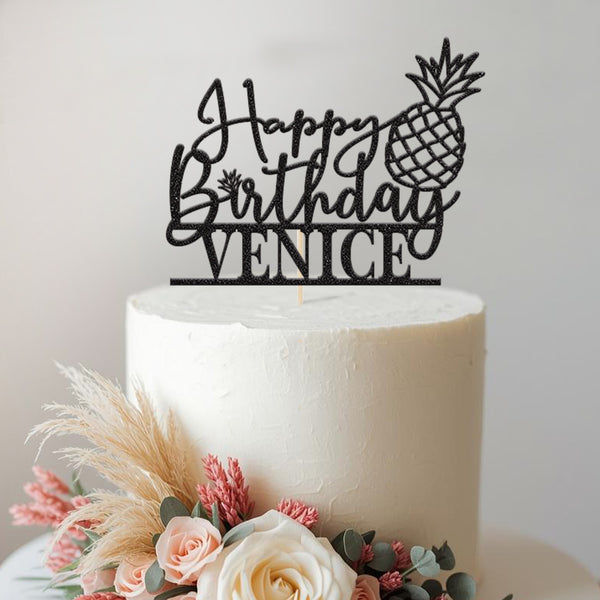 Personalised Pineapple Birthday Cake Topper with Name - view 2