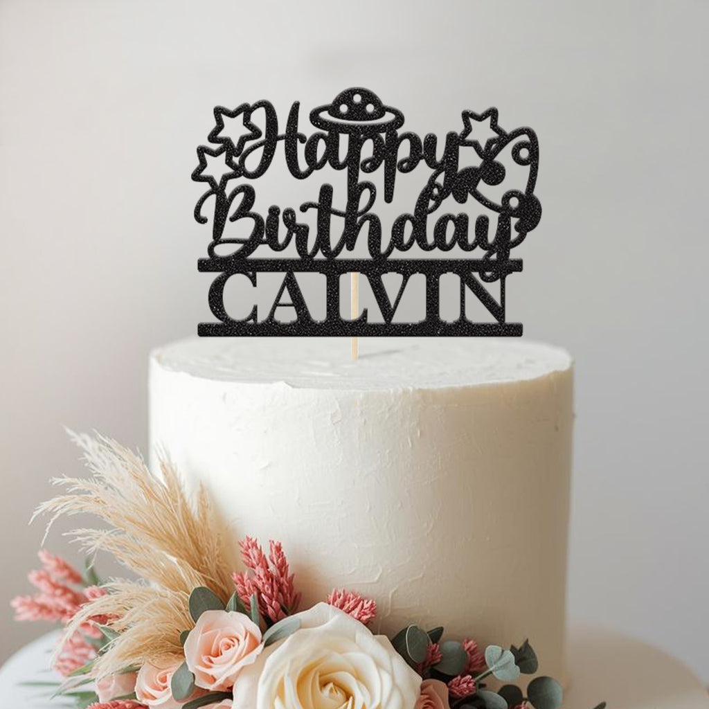 Personalised UFO Birthday Cake Topper with Name - view 2