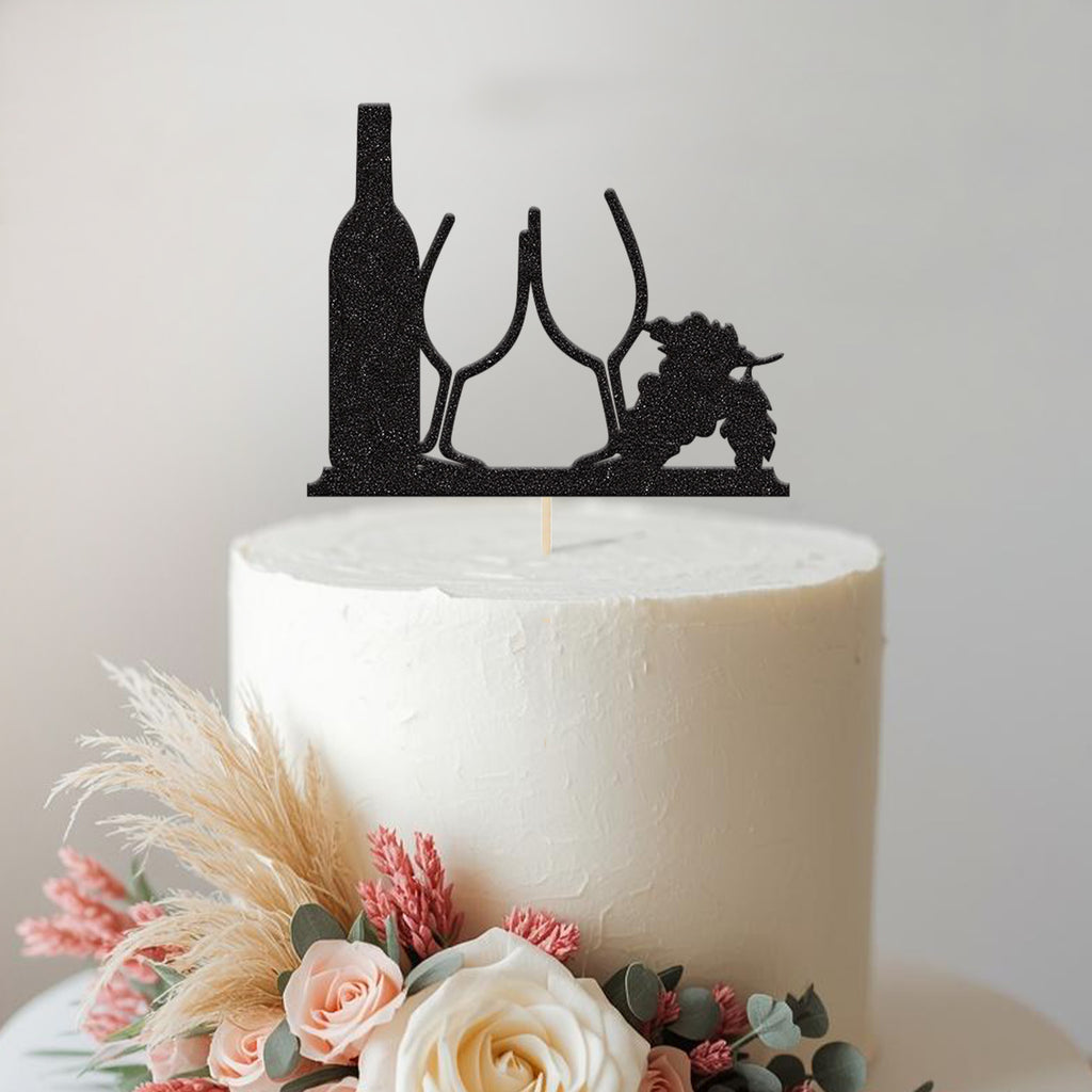 Wine Bottle and Glasses Cake Topper - view 2