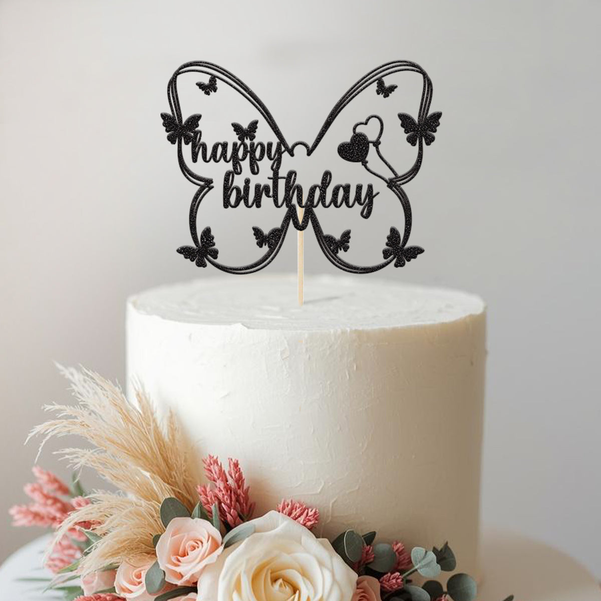 Happy Birthday Butterfly Outline Cake Topper - view 2