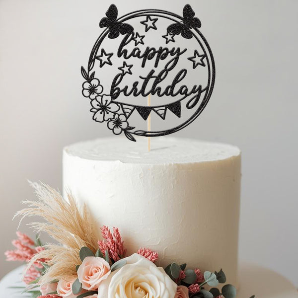 Happy Birthday Floral Butterfly Bunting Cake Topper - view 2