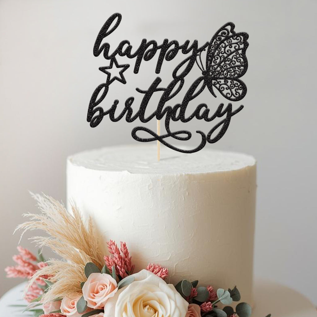 Happy Birthday Intricate Butterfly Cake Topper - view 2