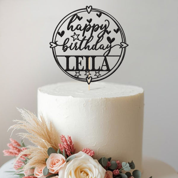 Personalised Hearts and Stars Birthday Cake Topper with Name - view 2