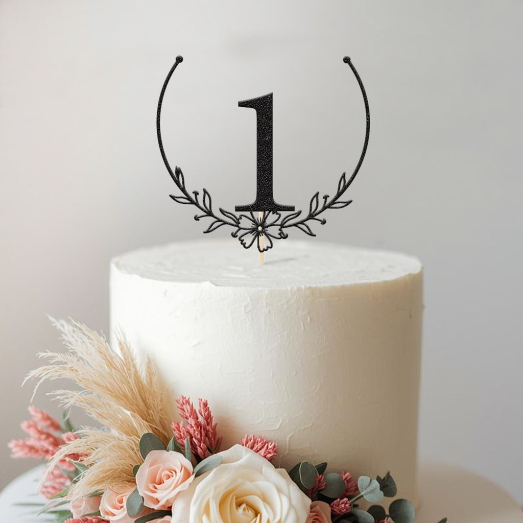 Number One Floral Wreath First Birthday Cake Topper - view 2
