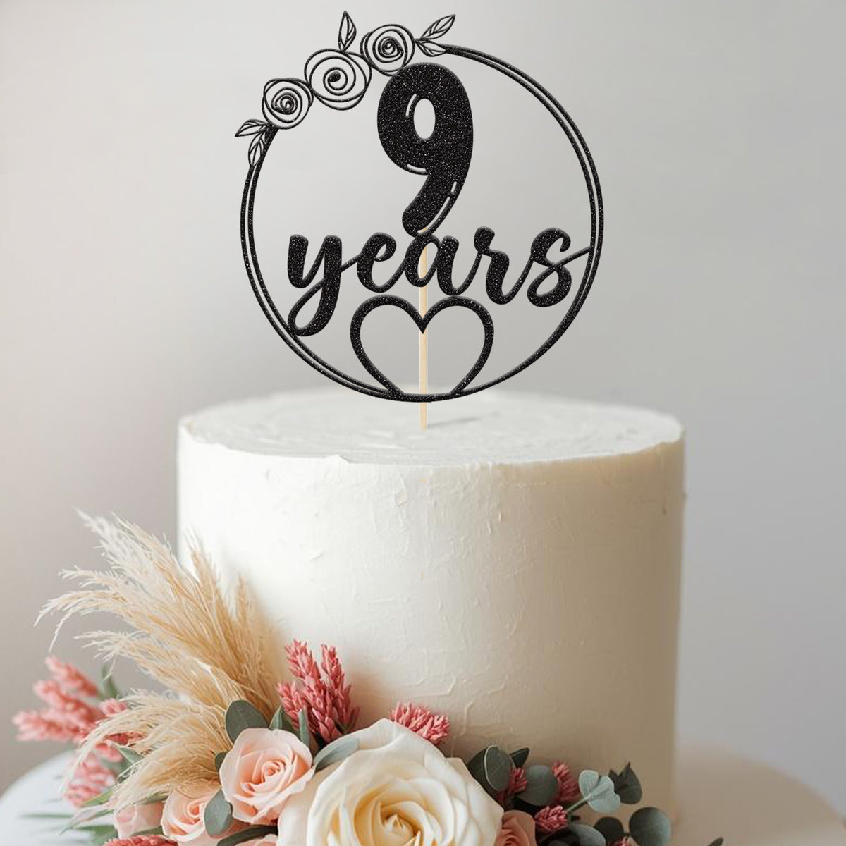 Personalised Floral Circle Birthday Cake Topper Any Age - view 2