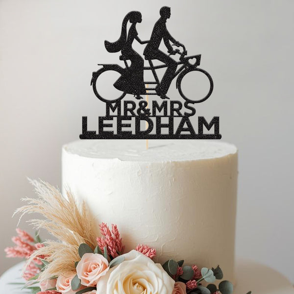 Personalised Tandem Bicycle Wedding Cake Topper with Surname - view 2