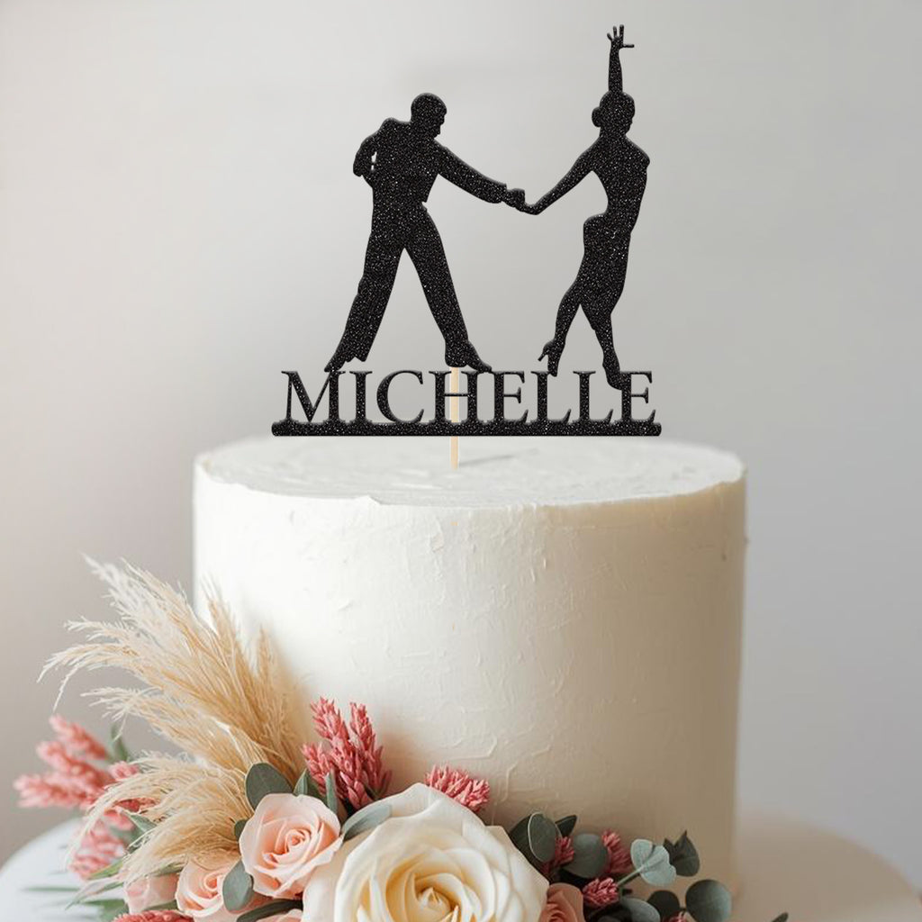 Personalised Dancing Couple Cake Topper with Name - view 2