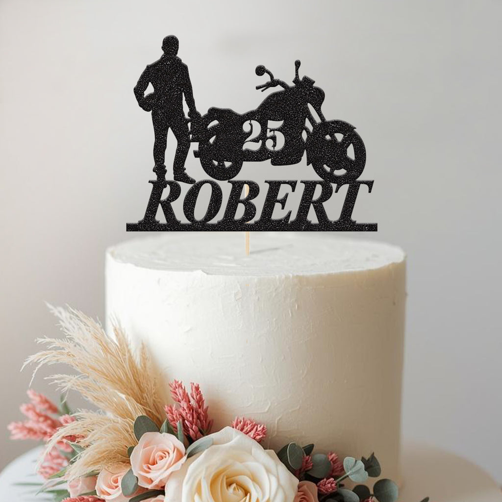 Personalised Motorcyclist Birthday Cake Topper Any Age and Name - view 2