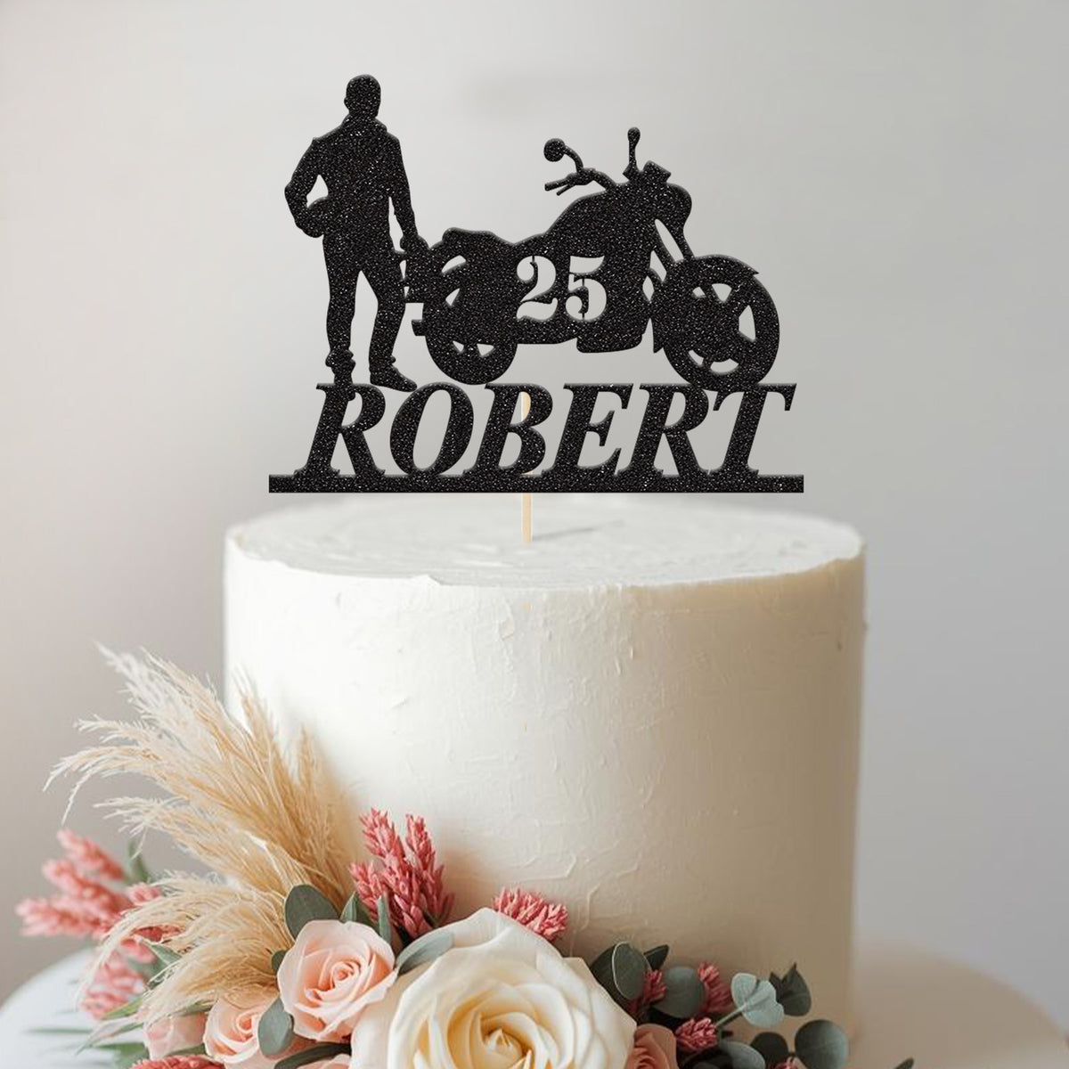 Personalised Motorcyclist Birthday Cake Topper Any Age and Name - view 2