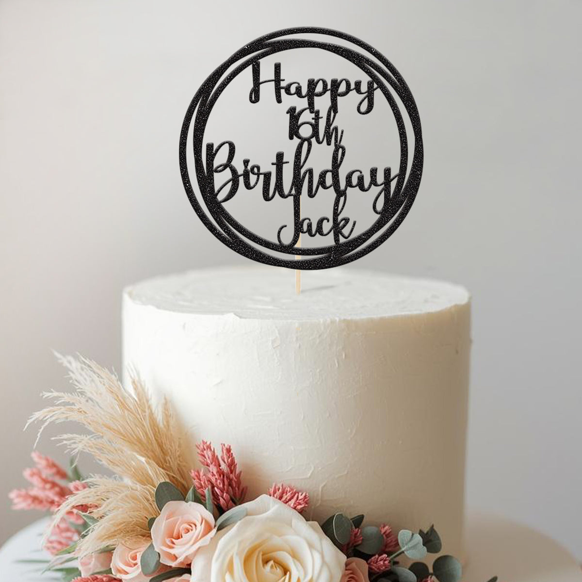 Personalised Circle Birthday Cake Topper Any Age and Name - view 2 Main image