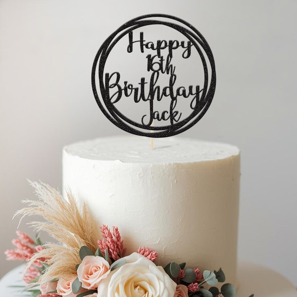 Personalised Circle Birthday Cake Topper Any Age and Name - view 2