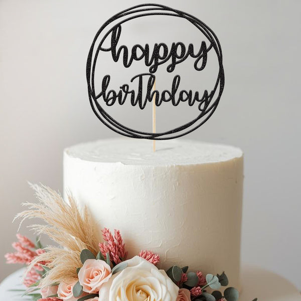 Happy Birthday Modern Script Circle Cake Topper - view 2