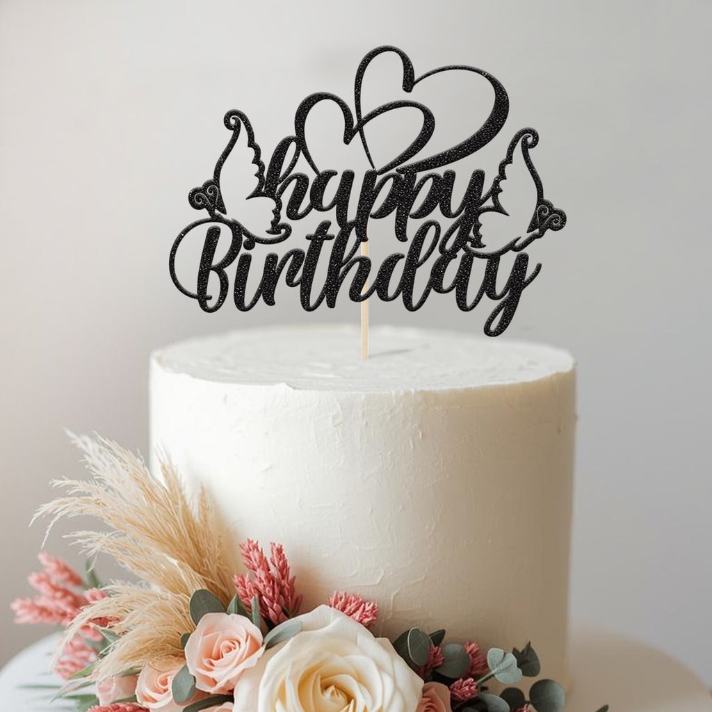 Happy Birthday Heart and Butterflies Cake Topper - view 2