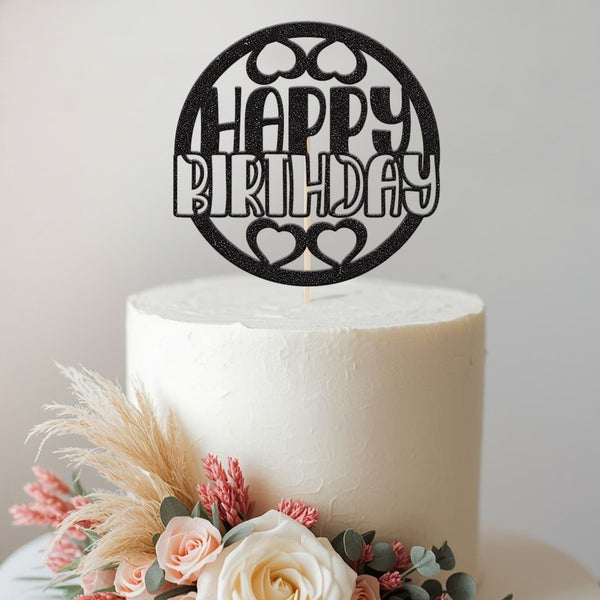 Happy Birthday Hearts Circle Cake Topper - view 2