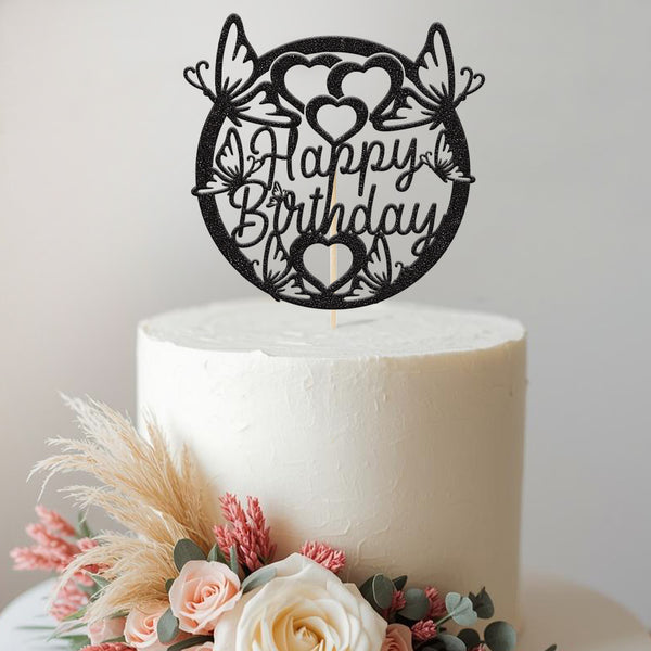 Happy Birthday Butterflies and Hearts Circle Cake Topper - view 2