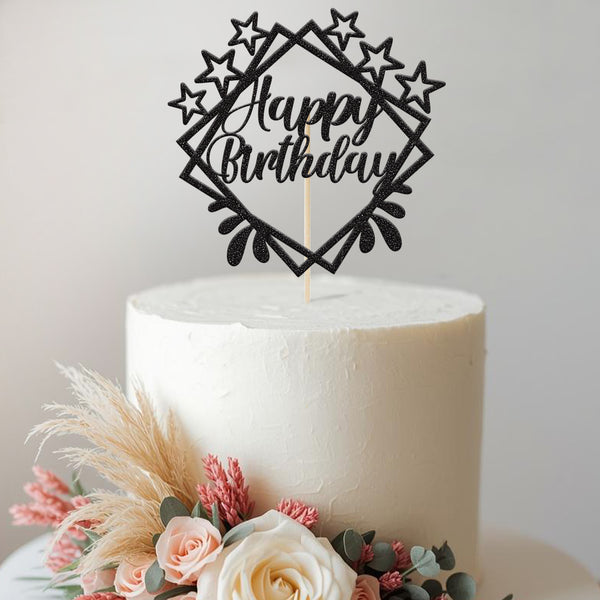 Happy Birthday Geometric Stars Cake Topper - view 2