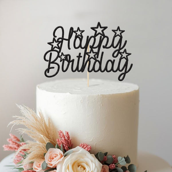 Happy Birthday Script and Stars Cake Topper - view 2