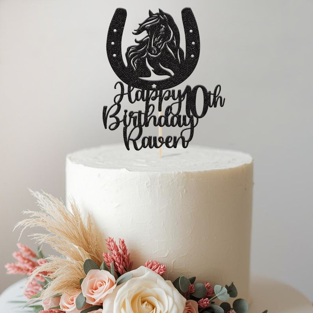 Personalised Horse and Horseshoe Birthday Cake Topper Any Age and Name - view 2
