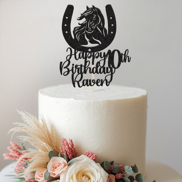 Personalised Horse and Horseshoe Birthday Cake Topper Any Age and Name - view 2