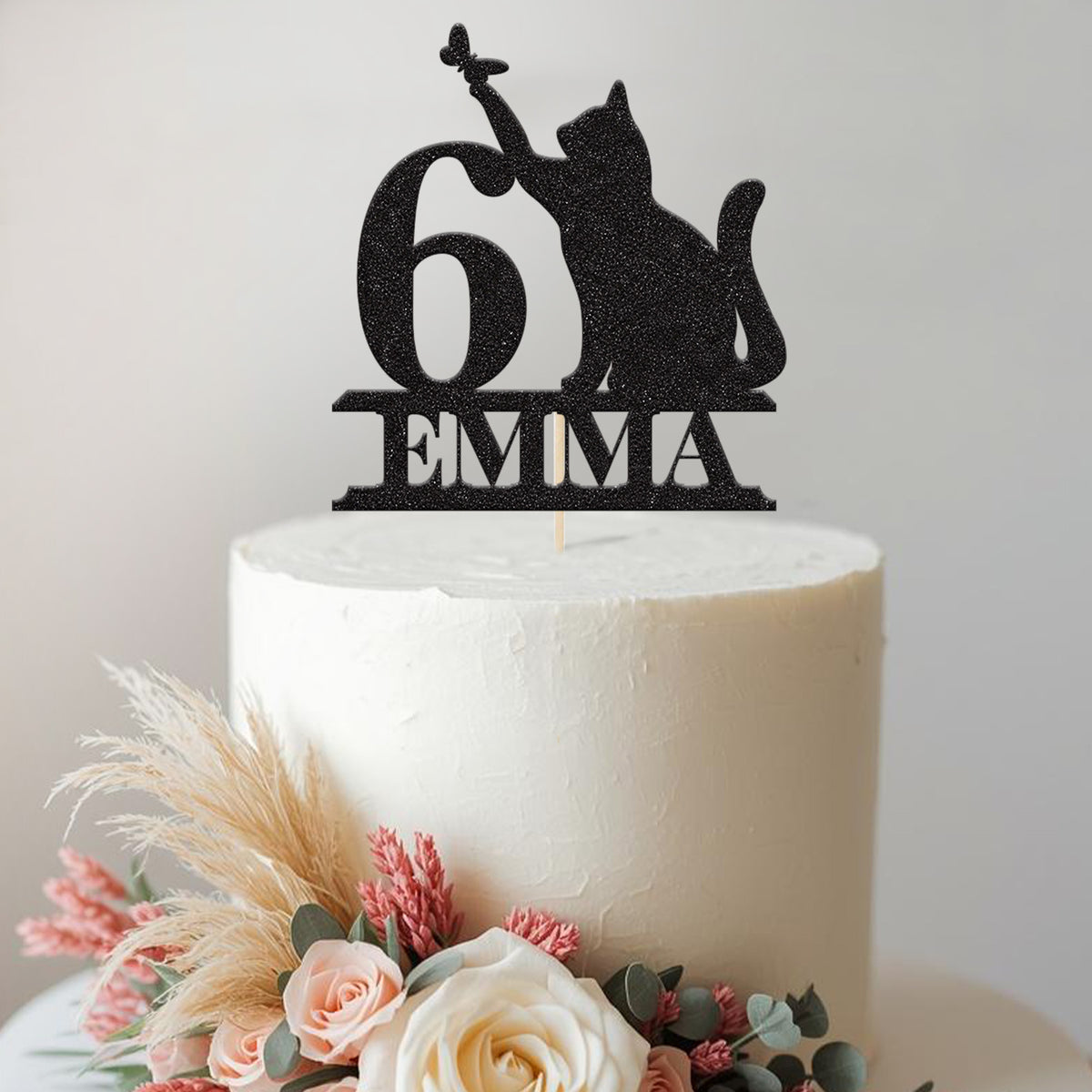 Personalised Cat and Butterfly Birthday Cake Topper Any Age and Name - view 2