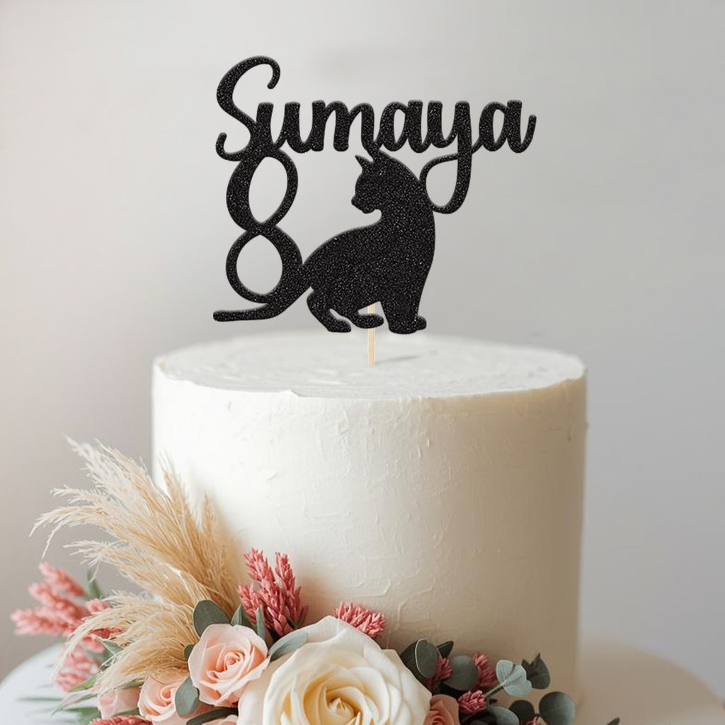 Personalised Cat Birthday Cake Topper Any Age and Name - view 2