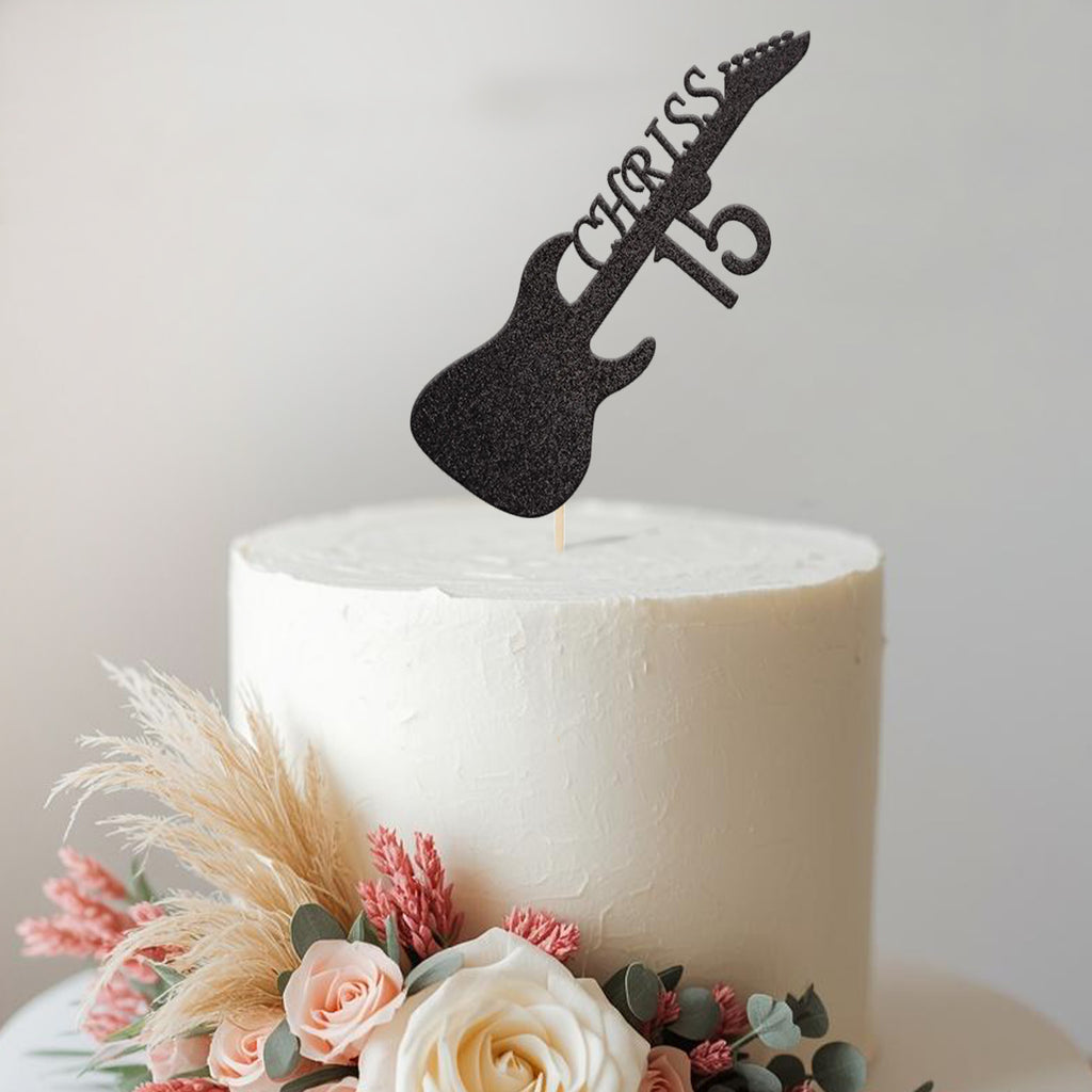 Personalised Electric Guitar Birthday Cake Topper Any Age and Name - view 2