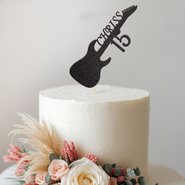 Personalised Electric Guitar Birthday Cake Topper Any Age and Name - view 2