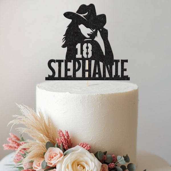 Personalised Cowgirl Birthday Cake Topper Any Age and Name - view 2