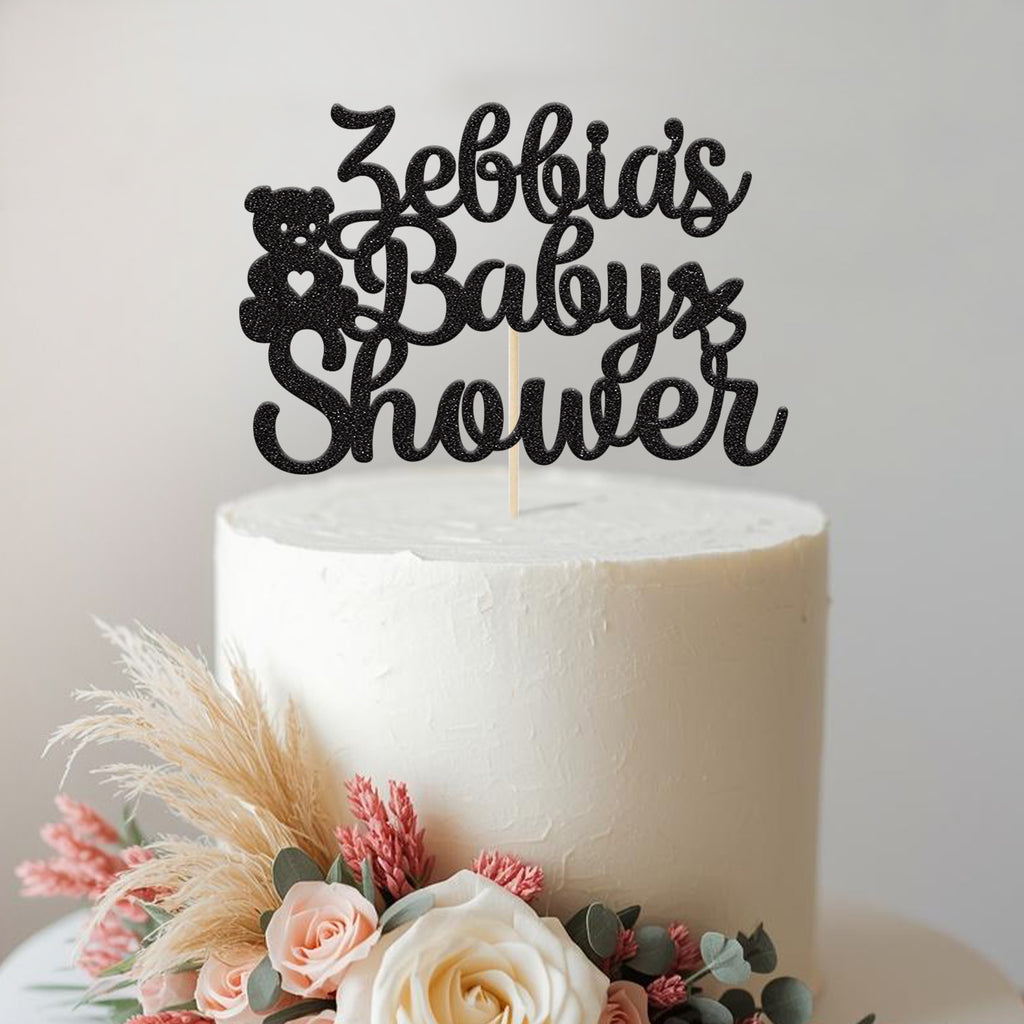 Personalised Teddy Bear Baby Shower Cake Topper with Name - view 2