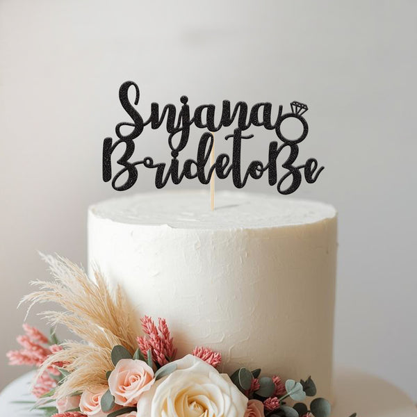 Personalised Bride to Be Cake Topper with Name and Ring - view 2