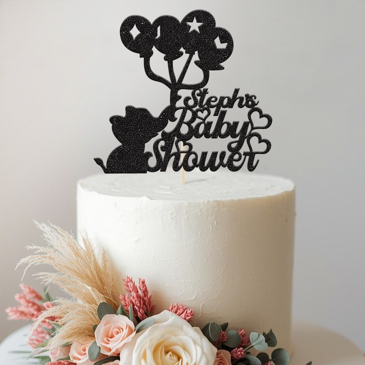 Personalised Elephant and Balloons Baby Shower Cake Topper with Name - view 2 Main image