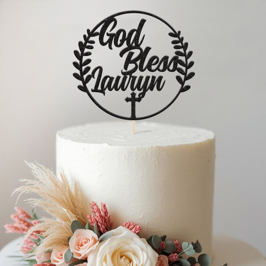 Personalised Christening Cake Topper with Name and Cross - view 2