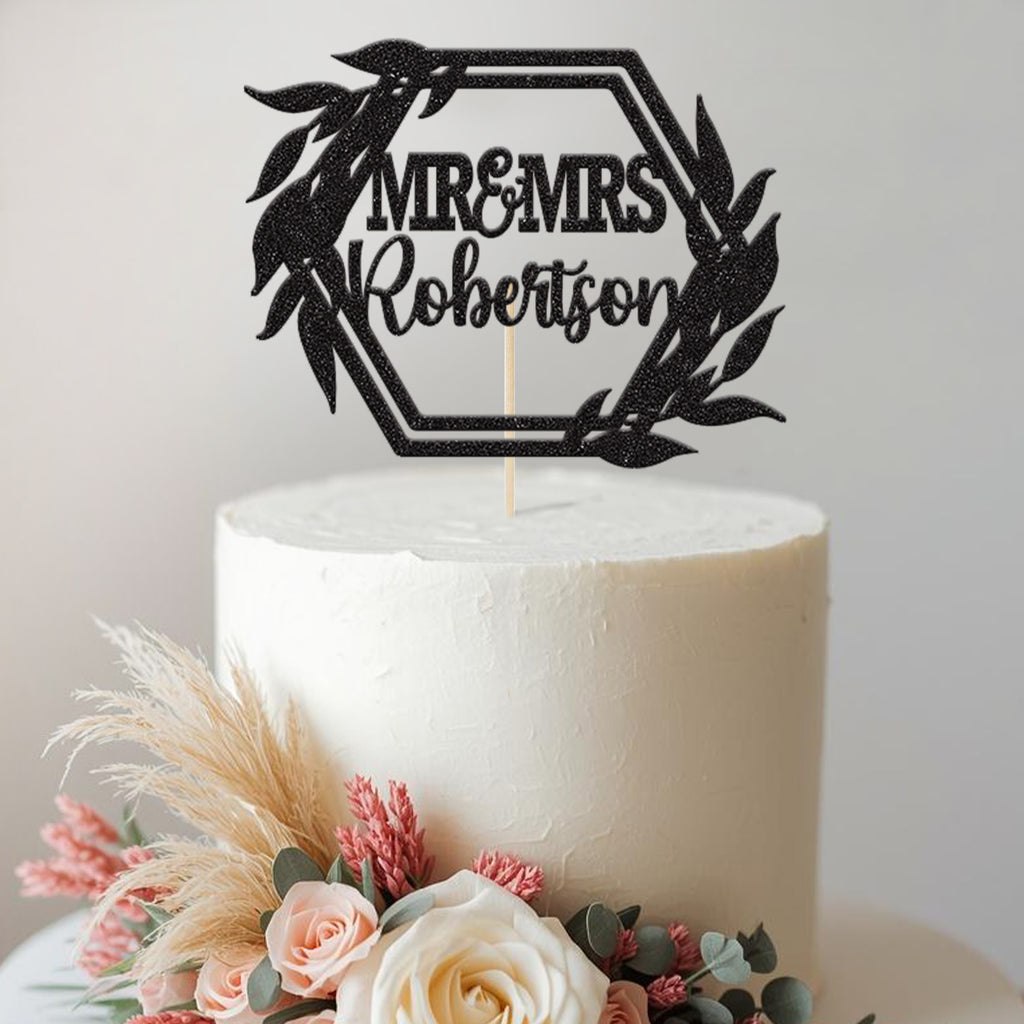 Personalised Mr and Mrs Wedding Cake Topper with Surname - view 2